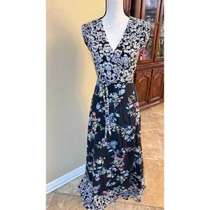 Yumi Kim Black Mixed Floral Maxi Wrap‎ Dress Small 100% silk maximalist femme